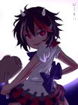  1girl black_hair bow dress fang horns kijin_seija mallet multicolored_hair open_mouth pyonsuke0141 pyonsuke_(pyon2_mfg) red_eyes red_hair short_hair sketch smile solo streaked_hair touhou white_hair 