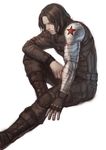  brown_hair captain_america_the_winter_soldier cyborg facial_hair highres james_buchanan_barnes male_focus marvel mechanical_arm prosthesis prosthetic_arm sitting solo star vetania winter_soldier 