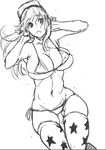 bikini breasts cleavage greyscale headphones hikari123456 large_breasts long_hair looking_at_viewer midriff monochrome navel nitroplus open_mouth skindentation solo star star_print super_sonico swimsuit thighhighs 