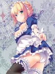  apron artoria_pendragon_(all) banned_artist blonde_hair blush breasts breasts_outside fate/stay_night fate_(series) frills green_eyes konomi_(kino_konomi) maid maid_headdress nipples panties saber small_breasts solo thighhighs underwear 