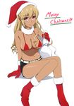  aiba_asagi bikini blonde_hair breasts christmas hat ichihisa large_breasts long_hair looking_at_viewer merry_christmas red_bikini red_eyes santa_hat smile solo strike_the_blood swimsuit tan 