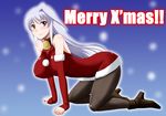  breasts christmas large_breasts long_hair lyrical_nanoha mahou_shoujo_lyrical_nanoha mahou_shoujo_lyrical_nanoha_a's pantyhose red_eyes reinforce silver_hair single_hair_intake solo zerosu_(take_out) 