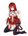  bad_id bad_pixiv_id bare_shoulders black_legwear breasts choker crimson_avenger_(elsword) elesis_(elsword) elsword kneeling kuro_(kuronell) nipples orange_hair pantyhose pubic_hair red_hair sheer_legwear simple_background small_breasts solo torn_clothes torn_legwear white_background 