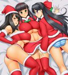  3girls ass black_hair breasts christmas kawanuma_uotsuri large_breasts long_hair multiple_girls panties santa_costume santa_suit underwear 