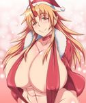  blush breasts christmas gigantic_breasts horn hoshiguma_yuugi jyouden orange_hair pointy_ears sling_bikini smile swimsuit touhou 