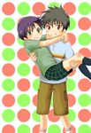  2boys blush child clenched_teeth highres major male male_focus multiple_boys pike-bamse satou_toshiya shigeno_gorou simple_background sweat teeth yaoi 