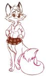  2017 5_fingers bottomless brown_and_white canid canid_taur canine canine_taur cheek_tuft chest_tuft clothed clothing convenient_censorship covering covering_self darma eyebrows female fluffy fluffy_tail fox fox_taur hair hands_on_waist hoodie looking_at_viewer mammal metalpandora monochrome partially_clothed pink_and_white rock_dog signature simple_background sitting skirt smile solo tail_censorship taur taurification tuft white_background zipper 