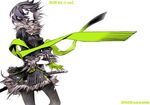  black_hair dogs:_bullets_&amp;_carnage fuyumine_naoto gloves katana miwa_shirou monochrome pantyhose scarf short_hair solo sword weapon 