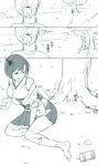  blood comic female_admiral_(kantai_collection) highres injury kantai_collection monochrome multiple_girls sakura_sora translated tree yamashiro_(kantai_collection) 