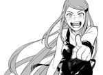  blush greyscale hair_ornament hairclip i_(kaiyou) long_hair looking_at_viewer monochrome naruto naruto_shippuuden open_mouth pointing solo uzumaki_kushina very_long_hair wavy_mouth 