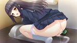  1girl ass bathroom black_hair censored fingering game_cg highres koromo_kanade legs long_hair masturbation ojou-sama_wa_katai_no_ga_osuki!_shinsei_naru_joshiryou_nikki orange_eyes panties panties_around_leg pazma pussy pussy_juice satofuji_masato school_uniform skirt skirt_lift socks solo thighs toilet_paper underwear wet 