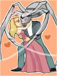  1boy 1girl blonde_hair cartoon_network couple dancing dc_comics dress formal kitten_(teen_titans) monster_boy pink_dress spider suit teen_titans 