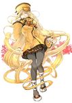  absurdly_long_hair blonde_hair blue_eyes flower gloves guilty_gear guilty_gear_xrd hat iriya_(lonesome) long_hair millia_rage orange_hat pantyhose smile very_long_hair 