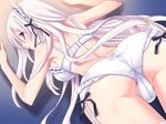  1girl ass clockup game_cg kamiya_maneki lingerie long_hair maid_headdress maid_headress noblesse_oblige panties purple_eyes solo tenkawa_yuria underwear white_hair white_panties 