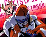  1girl antlers barara_peol chocof91 christmas green_eyes grin gundam gundam_g_no_reconguista hat mask mask_(gundam_g_no_reconguista) pilot_suit pink_hair red_nose sack santa_hat smile 