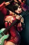  black_eyes black_gloves black_hair breasts electric_guitar fingerless_gloves gloves guilty_gear guitar hat highres i-no instrument large_breasts lips phamoz red_hat short_hair solo 
