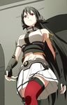  abs bad_id bad_nicoseiga_id bare_shoulders black_gloves black_hair elbow_gloves from_below gloves headgear kantai_collection kinosuke_(sositeimanoga) long_hair midriff nagato_(kantai_collection) pleated_skirt red_eyes red_legwear skirt solo thighhighs very_long_hair white_skirt 