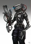  bayonet blade cable cyberpunk gia gun highres knife mecha no_humans original pants police realistic robot science_fiction signature solo weapon 