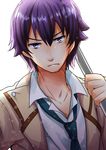  angel_beats! male_focus nakamura_hinato noda_(angel_beats!) pole purple_eyes purple_hair school_uniform shinda_sekai_sensen_uniform solo 