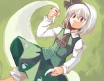  1girl hair_ribbon hairband hitodama konpaku_youmu konpaku_youmu_(ghost) red_eyes ribbon short_hair silver_hair sketch skirt solo sword tako_(plastic_protein) touhou weapon 