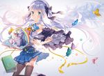  aqua_eyes blue_hair book bow butterfly hat long_hair original rie_(reverie) skirt skirt_lift thighhighs 