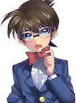  bad_id bad_pixiv_id blue_eyes bow bowtie brown_hair edogawa_conan face glasses highres looking_at_viewer maianh male_focus meitantei_conan open_mouth simple_background solo upper_body 