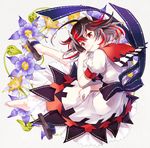  album_cover black_hair bow cover directional_arrow dress flower grin horns kijin_seija multicolored_hair nerisuke red_eyes red_hair short_hair smile solo streaked_hair touhou white_hair 