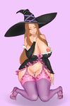  breasts brown_eyes brown_hair cleavage collaboration colorized curvy dragon's_crown garter_straps hat high_heels highres huge_breasts jontxu kneeling lips lm_(legoman) long_hair long_legs nightgown nipple_slip nipples no_panties purple_legwear pussy sagging_breasts solo sorceress_(dragon's_crown) stiletto_heels thick_thighs thigh_gap thighhighs thighs toes wide_hips witch_hat 