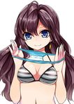  :3 bikini_top blue_eyes blush breasts brown_hair earrings holding holding_panties ichinose_shiki idolmaster idolmaster_cinderella_girls jewelry long_hair looking_at_viewer medium_breasts panties panties_removed presenting_panties sawamura_hikaru smile solo underwear 