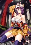  absurdres animal_ears breasts cleavage highres japanese_clothes kimono large_breasts original sarashi satou_shouji scan scan_artifacts solo sword thighhighs undressing weapon 
