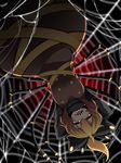  arms_behind_head blonde_hair bow dress hair_bow highres insect_girl kurodani_yamame monster_girl open_mouth ponytail ribbon rihito_(usazukin) sharp_teeth short_hair silk smile solo spider_girl spider_legs spider_web teeth touhou upside-down 