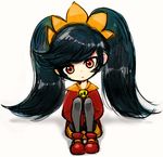  ashley_(warioware) bangs black_hair black_legwear chibi closed_mouth commentary_request dress expressionless full_body hairband hands_together head_tilt knees_to_chest legs_together long_hair long_sleeves looking_at_viewer neckerchief orange_hairband orange_neckwear pantyhose partial_commentary red_dress red_eyes red_footwear shadow shoes sidelocks sitting skull solo tsui_ni_tsuin twintails very_long_hair warioware white_background 