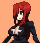  areola_slip areolae breasts cleavage cleavage_cutout drawfag hair_over_one_eye large_breasts long_hair meme_attire official_style open-chest_sweater parasoul_(skullgirls) red_hair skullgirls solo sweater yellow_eyes 