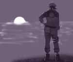  backview monochrome naruto spiked_hair sunset tagme uzumaki_naruto 