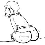  :p ass ass_shake cabbie_hat greyscale hat jadf layton_brothers:_mystery_room lineart lucy_creila monochrome professor_layton short_hair solo tongue tongue_out 
