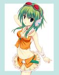  :&lt; bad_id bad_pixiv_id detached_collar frame goggles goggles_on_head green_eyes green_hair gumi headset looking_at_viewer shiokazunoko short_hair_with_long_locks sidelocks solo transparent_background vocaloid wrist_cuffs 