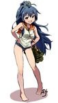  black_hair blue_eyes cosplay ganaha_hibiki i-401_(kantai_collection) i-401_(kantai_collection)_(cosplay) idolmaster idolmaster_(classic) kantai_collection long_hair ponytail sailor_collar school_swimsuit shift_(waage) solo swimsuit 