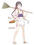  akebono_(kantai_collection) bare_legs bell broom character_name dated dustpan flower full_body geta hair_bell hair_flower hair_ornament holding japanese_clothes jingle_bell kantai_collection kawashina_(momen_silicon) kimono long_hair looking_at_viewer obi open_mouth sash short_kimono side_ponytail signature simple_background solo tasuki white_background 