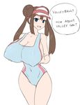  blue_eyes blush breast_lift breasts brown_hair cameltoe cleavage competition_swimsuit covered_navel covered_nipples double_bun huge_breasts jadf long_hair mei_(pokemon) one-piece_swimsuit pokemon pokemon_(game) pokemon_bw2 sideboob sidelocks slender_waist swimsuit twintails visor_cap 