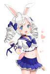  :d ahoge animal_ears bad_id bad_pixiv_id blade_&amp;_soul blue_eyes bunny_ears canape_(canape0130) choker curly_hair drill_hair long_hair lyn_(blade_&amp;_soul) midriff navel open_mouth pleated_skirt silver_hair skirt smile solo tail twintails 