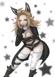  alternate_costume animal_ears arm_behind_back belt_boots black_footwear black_gloves black_panties blonde_hair blue_eyes boots bravely_default:_flying_fairy bravely_default_(series) breasts cat_ears cleavage colorized drawfag edea_lee finger_to_mouth fur_collar gloves kemonomimi_mode knee_boots large_breasts lips long_hair panties revealing_clothes ribbon smile solo star star_print thigh_ribbon thighhighs underwear vampire_costume white_legwear 