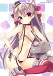  amatsukaze_(kantai_collection) breasts brown_eyes garter_straps gloves hairband kantai_collection long_hair rensouhou-kun silver_hair small_breasts tahya thighhighs two_side_up 