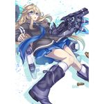  2d :o blonde_hair blue_eyes bullet glasses gun long_hair mecha_musume mechanical_arm original phantasy_star phantasy_star_online_2 school_uniform solo weapon 