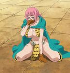 1girl armor bikini_armor blood breasts cape cleavage crying gloves large_breasts one_piece pink_hair rebecca_(one_piece) screencap 