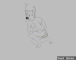  anthro antlers barefoot biped black_nose cervid clothing crouching diaper eyebrows eyes_closed feces fur hair horn humanoid_hands male mammal messy_diaper open_mouth pooping scat shirt signature simple_background smallcircles soiling soiling_diaper solo 