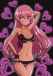  bikini dark_skin frilled_bikini frills hand_on_hip highres houjou_sophie long_hair mikunido202 pink_eyes pretty_(series) pripara red_hair shiny shiny_skin solo standing strap_gap swimsuit 