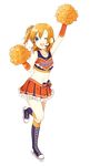  ;d arm_up armpits bad_id bad_pixiv_id blue_eyes cheerleader chisumi clothes_writing collarbone frilled_skirt frills full_body headphones headset highres kousaka_honoka looking_at_viewer love_live! love_live!_school_idol_project midriff navel one_eye_closed one_side_up open_mouth orange_hair pom_poms roller_skates skates skirt smile solo sportswear standing standing_on_one_leg star stomach transparent_background uniform 