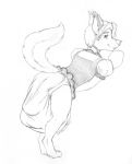  ambiguous_gender anthro arctic_wolf biped canid canine canis clothing diaper eyebrows feces fur girly hair hyper hyper_feces maid_uniform mammal messy_diaper monochrome sagging_diaper scat side_view smallcircles soiling solo traditional_media_(artwork) uniform wolf 