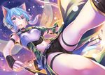  animal_ears arm_strap arrow blue_eyes blue_hair blush breastplate cat_ears hinasaki_you light_particles looking_at_viewer navel navel_cutout parted_lips short_hair short_hair_with_long_locks short_shorts shorts sidelocks sinon sinon_(sao-alo) solo sword_art_online thigh_strap wings 