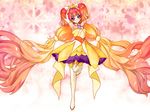  absurdly_long_hair amanogawa_kirara bad_id bad_pixiv_id blonde_hair boots bow brown_hair choker cure_twinkle full_body go!_princess_precure gradient_hair highres i_naga_chi long_hair low-tied_long_hair magical_girl multicolored_hair pink_background precure purple_eyes quad_tails red_hair skirt smile solo standing standing_on_one_leg streaked_hair thigh_boots thighhighs twintails two-tone_hair very_long_hair white_footwear white_legwear yellow_skirt 
